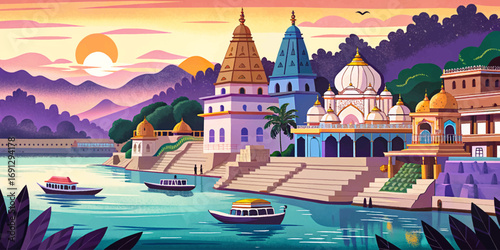 Ganges River in India, sacred holy river, cultural rituals, spirituality, temples, life source for million