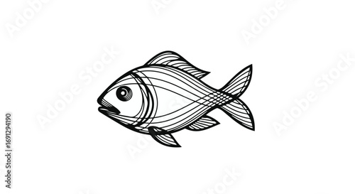 Stylized line art illustration of a single goldfish swimming against a white background.