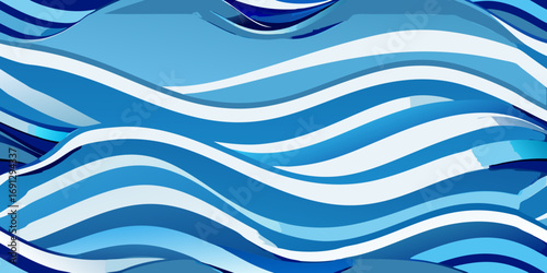 A wavy pattern of blue and white stripes creates a dynamic and visually appealing abstract background design