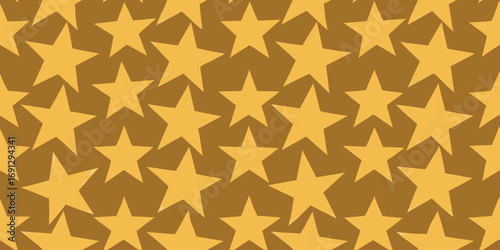 Golden stars scattered across a brown background creating a festive and celebratory pattern design