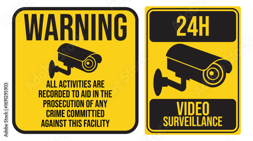 Security Camera or cctv sign, logo, badge, icon, sticker, label, emblem, stamp, symbol, black, line, flat vector, isolated illustration. Security Camera or cctv for street, home and building concept