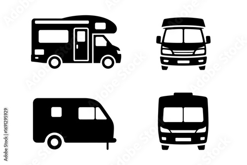RV Camper Van Icon Set Vector Illustration for Travel Adventure and Road Trip Concepts Minimalist Design Elements