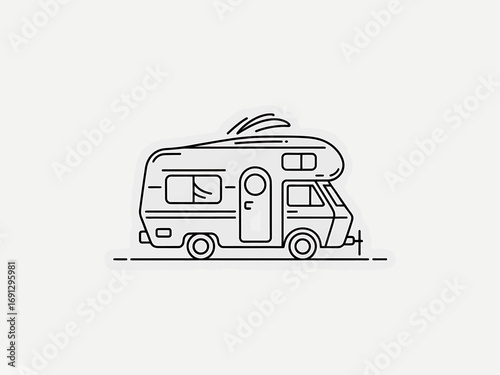 Minimalist Illustration of a Camper Van for Travel and Road Trip Adventures Perfect for Stickers and Icons Expressing Wanderlust and Freedom