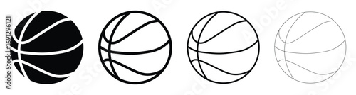 Four abstract oval shapes in black and white showing a progression from solid to outline and dashed line