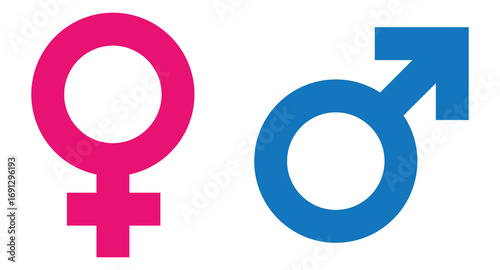 Male female gender symbols vector icon illustration. Man woman sex signs. Masculine feminine identity concept. Relationship equality pictogram. Graphic design element isolated.