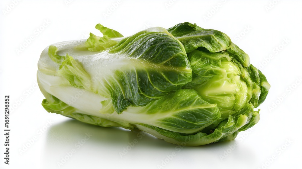 Fototapeta premium Fresh green lettuce head with crisp leaves isolated on white.