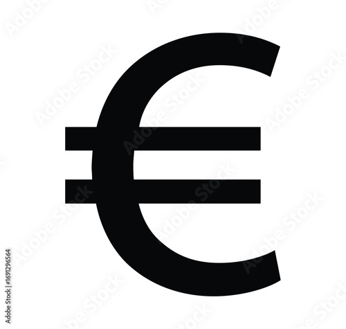 Bold black euro currency symbol standing alone against a clean white background for financial concepts