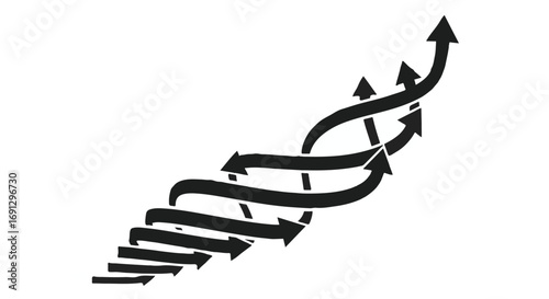 Abstract arrows create a dynamic visual representing growth, progress, and upward momentum.