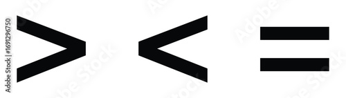 Mathematics inequality symbols. Greater than, less than, greater than or equal to and less than or equal to sign.
