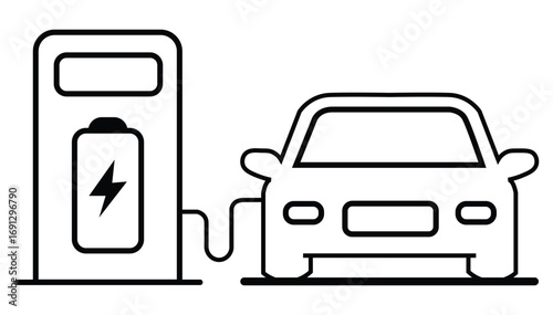 Electric car with plug icon symbol, EV car, Green hybrid vehicles charging point logotype, Eco friendly vehicle concept. Vector illustration 