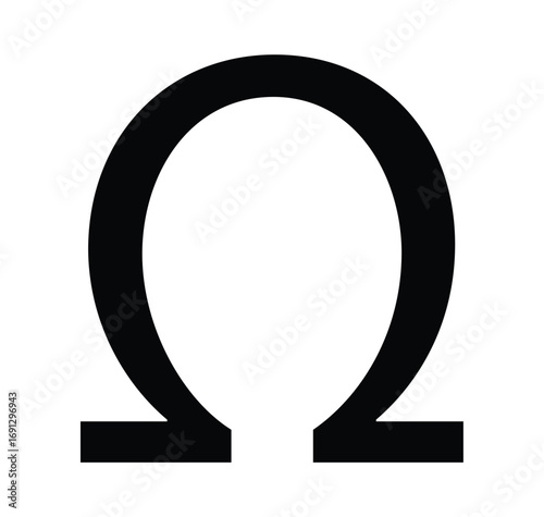Omega British pound Symbol Silhouette symbol finance. Omega sign, logo, badge, icon, sticker, label, emblem, stamp, symbol, black, line, flat vector, isolated illustration.