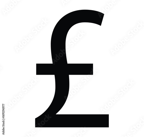 British pound Symbol Silhouette symbol finance. Pound sign, logo, badge, icon, sticker, label, emblem, stamp, symbol, black, line, flat vector, isolated illustration.