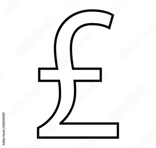 British pound Symbol Silhouette symbol finance. Pound sign, logo, badge, icon, sticker, label, emblem, stamp, symbol, black, line, flat vector, isolated illustration.