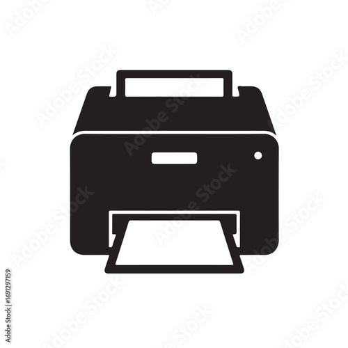 Black printer icon isolated on white background for printing document use