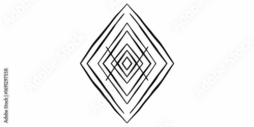 Illustration of nested diamond shapes with intersecting lines in a symmetrical black and white design