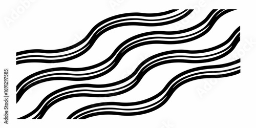 Black wavy lines pattern with three parallel lines forming each wave against a white background design element