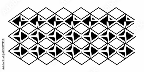 Pattern of interconnected diamonds each containing a black triangle inside and white outline design