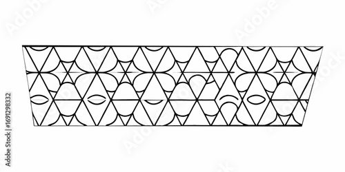 Geometric pattern featuring triangles and curved shapes in a repeating horizontal arrangement design