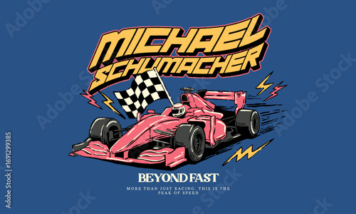 Vintage illustration Modern racing design with classic car illustration for print