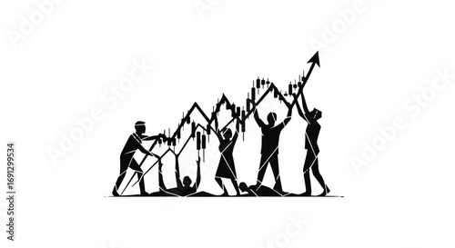 Teamwork drives financial growth and success upward.