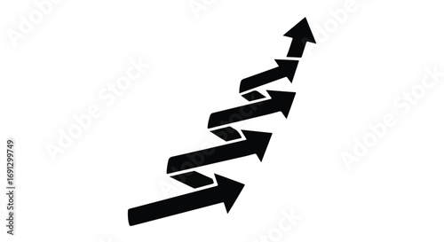 Black arrows ascend dynamically, symbolizing progress and growth towards a bright future.