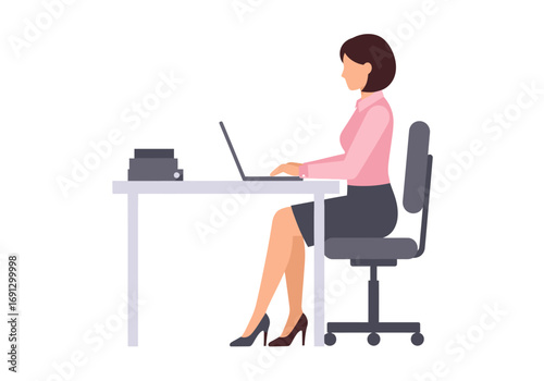 Businesswoman Working on Laptop at Desk Professional Productivity Illustration