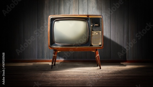 vintage tv in a dimly lit room