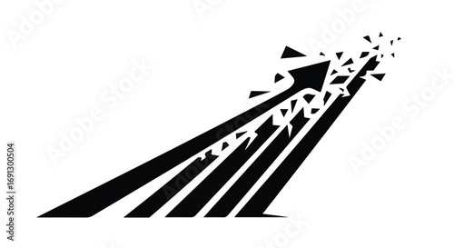 Black arrows exploding into fragments, symbolizing rapid growth and innovation.