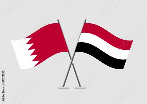 Bahrain and Yemen vector flags presented in bilateral context