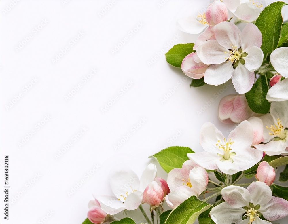Fototapeta premium beautiful spring border isolated on white background blooming apple tree flowers