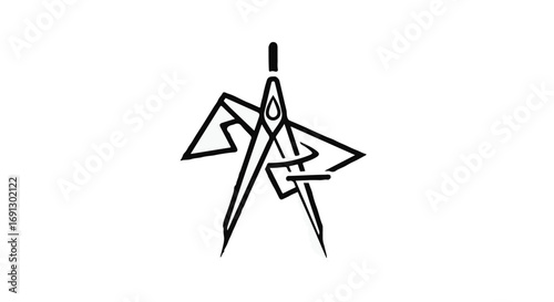 Geometric compass and abstract lines forming a creative design concept