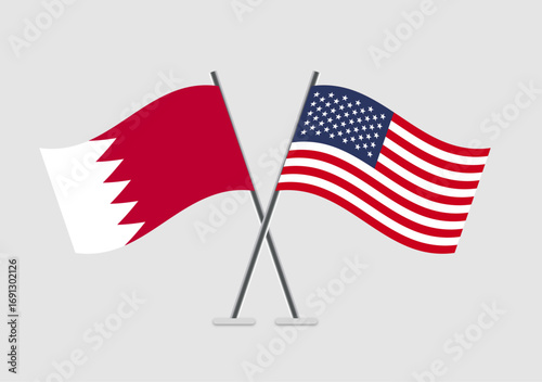 Bahrain and United States vector flags in timeless ceremonial layout