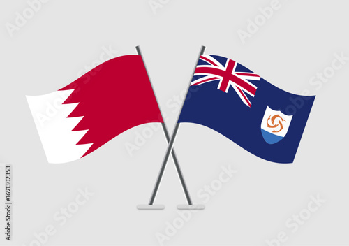 Bahrain and Anguilla vector flags illustration with neutral background