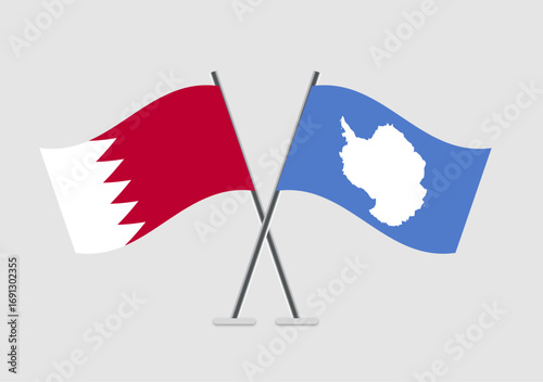 Bahrain and Antarctica vector flags in stylized crossing pose