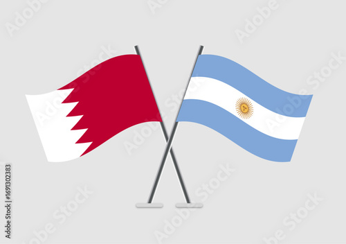 Bahrain and Argentina vector flags with elegant waving animation effect