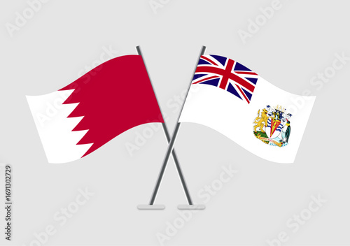 Bahrain and British Antarctic Territory vector flags in stylized crossing pose