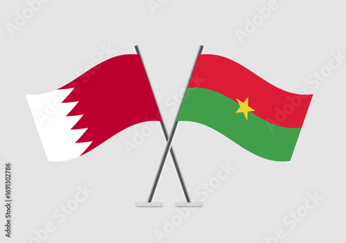 Bahrain and Burkina Faso vector flags with realistic pole detail
