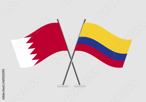 Bahrain and Colombia vector flags illustration in soft pastel tones