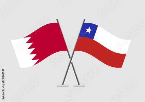 Bahrain and Chile vector flags with subtle wave motion illustration