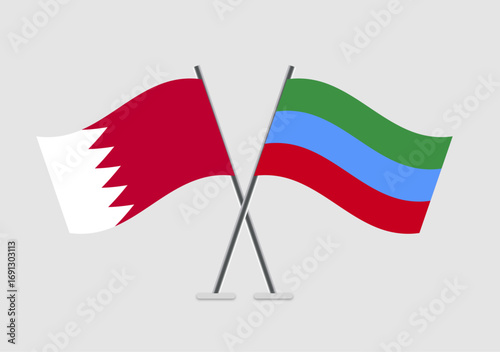 Bahrain and Dagestan vector flags set on plain backdrop