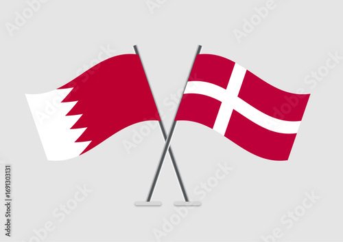 Bahrain and Denmark vector flags in soft-tone vector artwork