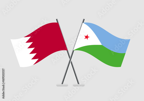 Bahrain and Djibouti vector flags illustration in flat aesthetic