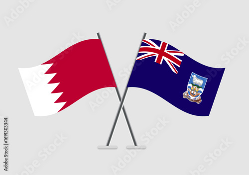Bahrain and Falkland Islands vector flags on light background with poles