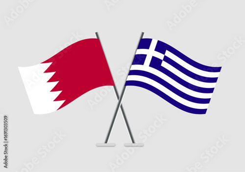 Bahrain and Greece vector flags in 2D digital art formation
