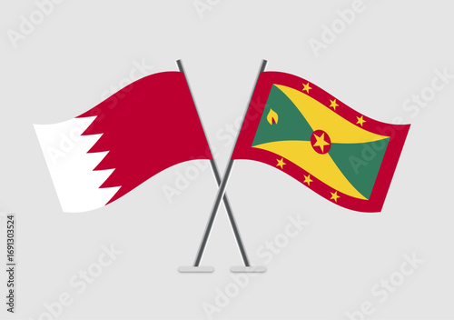 Bahrain and Frenada vector flags drawing in flat national motif