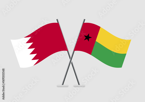 Bahrain and Guinea-Bissau vector flags digital drawing in crossed style