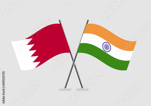 Bahrain and India vector flags placed in harmonious cross