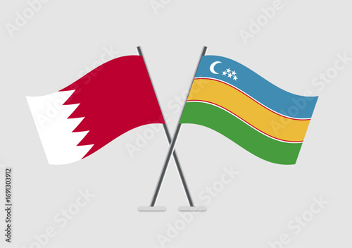 Bahrain and Karakalpakstan vector flags design with flat color scheme