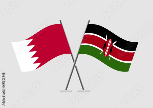 Bahrain and Kenya vector flags with clean background and shadow