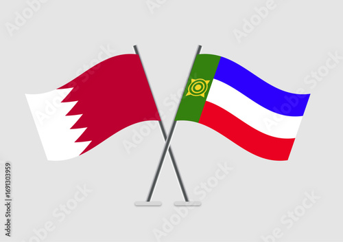 Bahrain and Khakassia vector flags illustration with balance and grace
